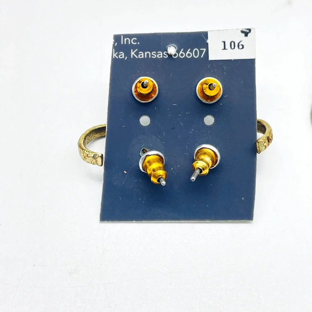 Pierced Earrings Lot of 3 Rhinestone Studs Gold Tone Hoops Cream Enamel Dangle